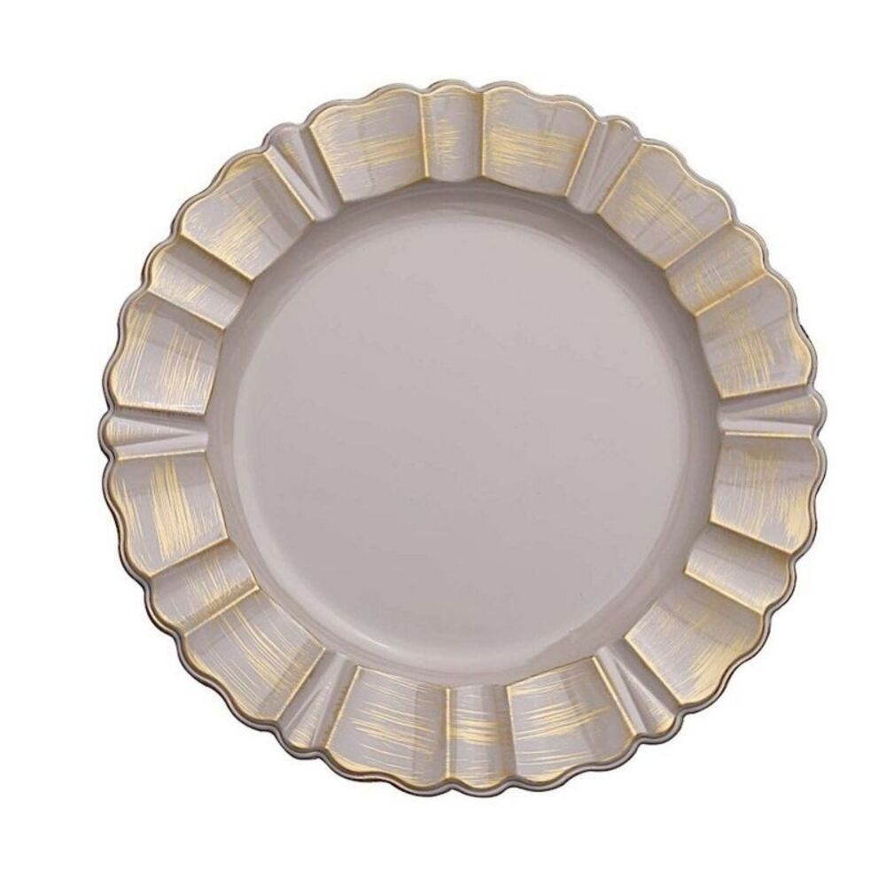 Home Collection 6-Pack Round Scalloped Trim Charger Plates 13" Nude